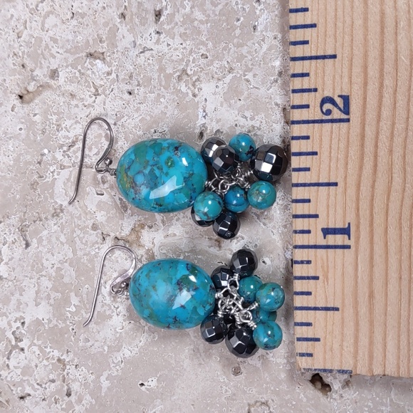 Ragazzi Turquoise/Hematite Dangle Earrings - Picture 3 of 8